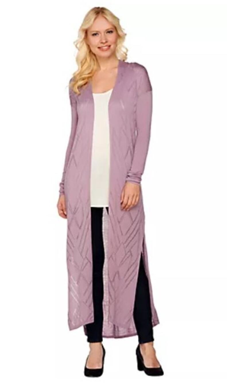 H by Halston Women's Lavender Long Length Stitch Detail Sweater Cardigan Size 2X
